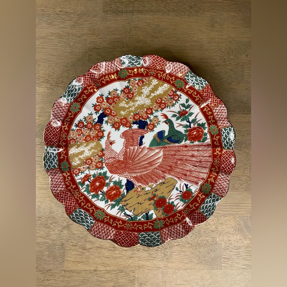 Vintage Arita Imari Japan Peacock Scalloped Serving Platter Plate - Picture 2 of 6